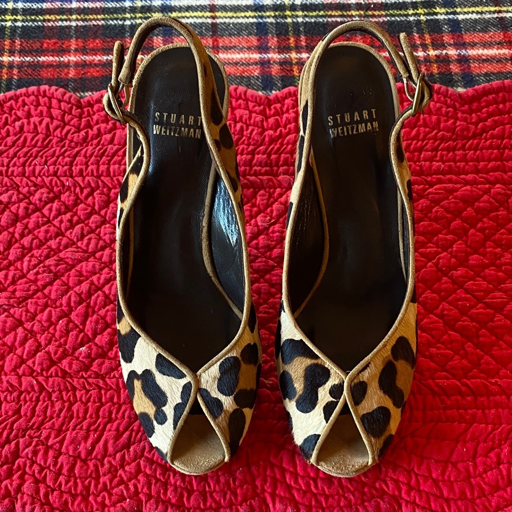 Stuart Weitzman Animal Print Peep Toe Heels